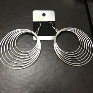 Silver tone multi hoop earrings